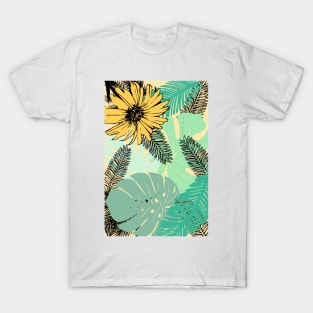 Leaves and Flower Collage - Green and Yellow T-Shirt